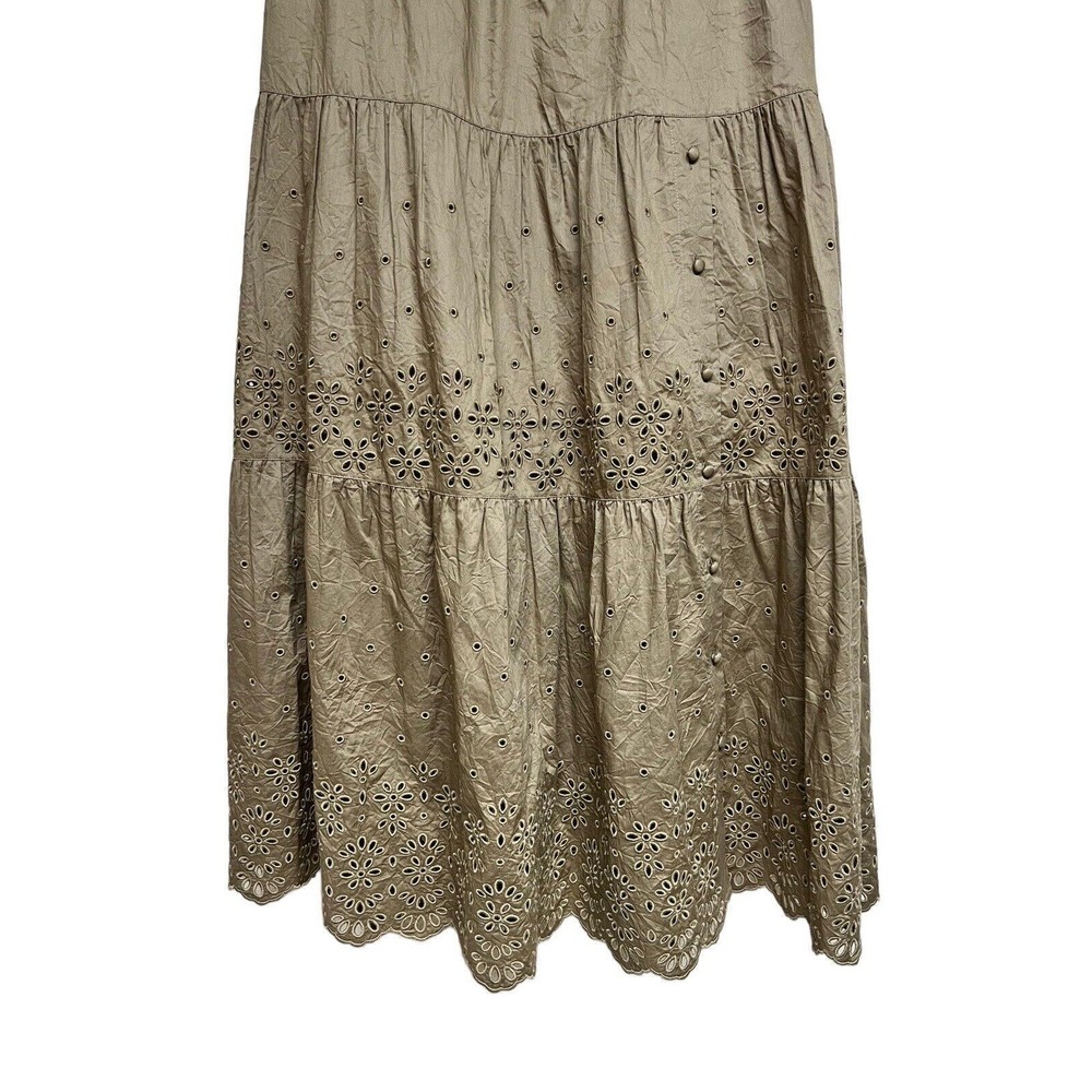 Coach Broderie Anglaise‎ Long Skirt In Organic Cotton Dark Olive Women’s Size 6 - Picture 5 of 11